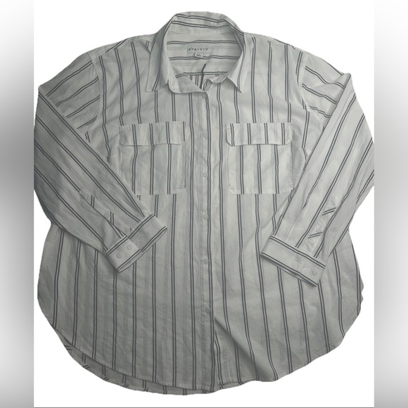 Women's Ava & Viv Long Sleeve Button-Down Shirt Size XXL black white Pockets - Picture 1 of 11